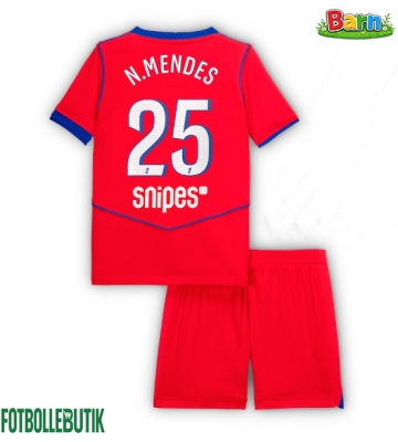 Paris Saint-Germain Nuno Mendes #25 Tredjeställ Barn 2025-26 Kortärmad (+ Korta byxor)